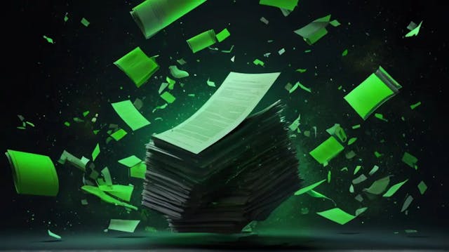Thumbnail: A massive amount of documents floating around in space.